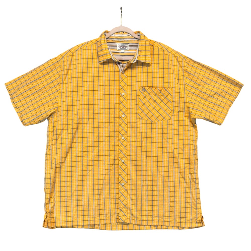 Phat Farm Button Down Shirt Mens 4XL Yellow Plaid Short Sleeve Cotton Y2K